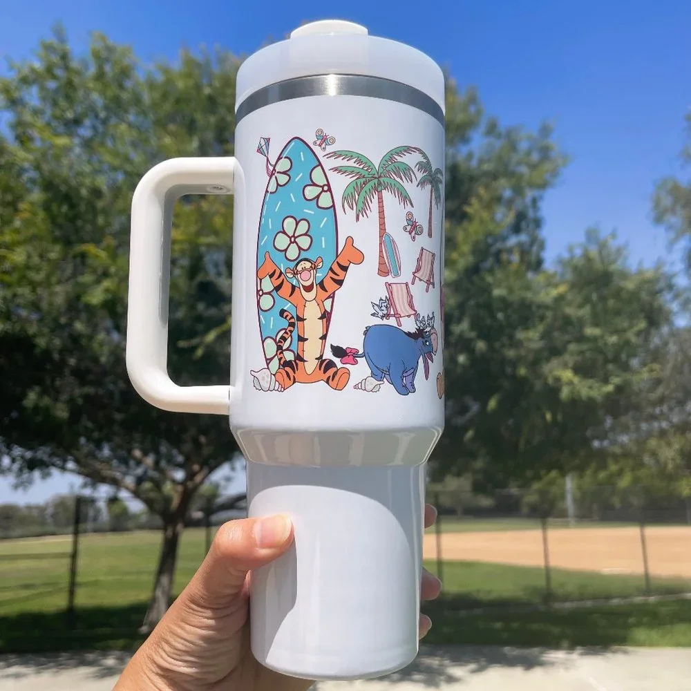 Custom 40oz Tumbler Disney Winnie the Pooh Beach Brand new double wall s…
